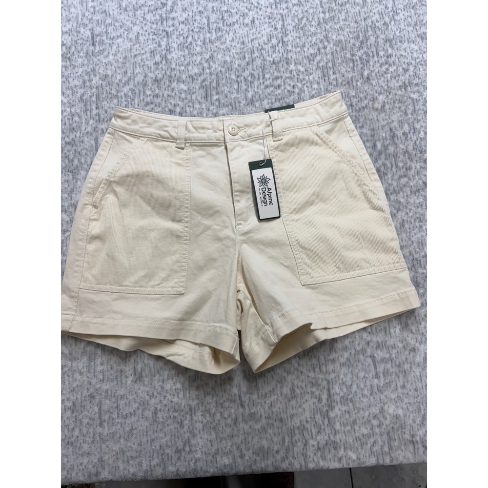 Alpine Design Womens Mixed Fabric Corduroy Shorts Off White High Rise ADW24806 6